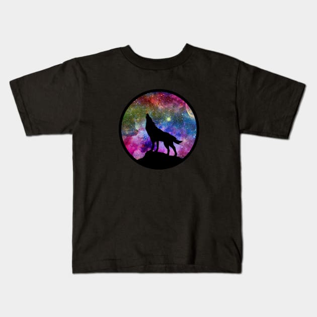 Galaxy wolf Kids T-Shirt by jjsealion